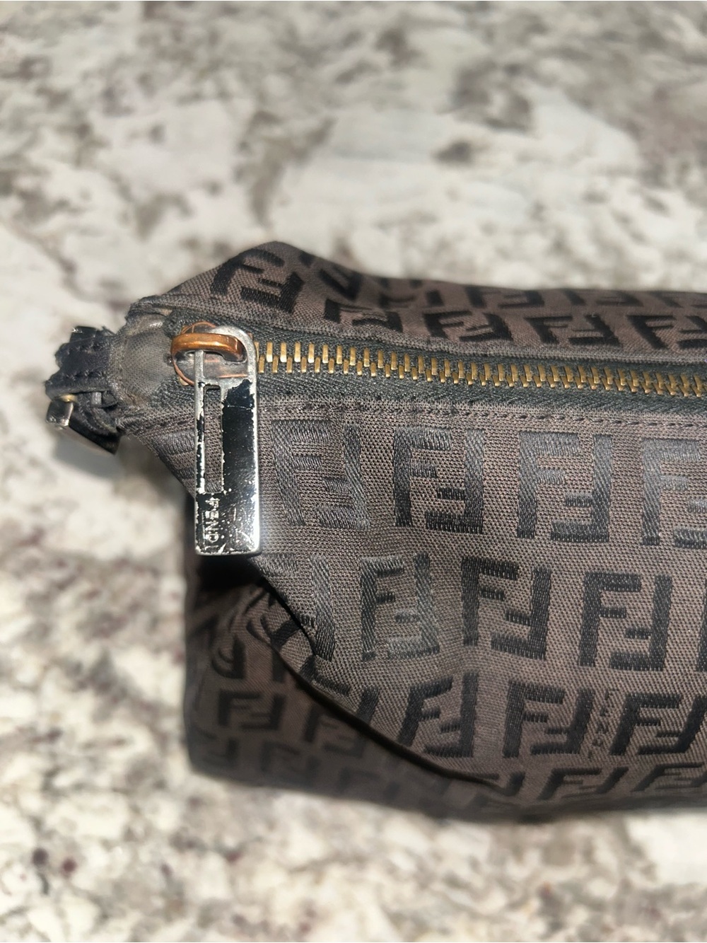 VTG Fendi Zucchino FF Monogram Logo Mini Pochette Shoulder Bag Black-Grey - Picture 10 of 16